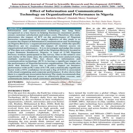 Effect of Information and Communication Technology on Organizational ...