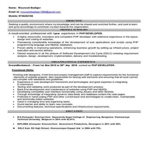 mounesh resume Php