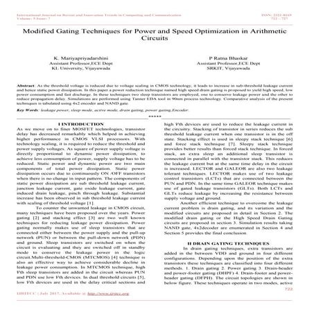 Modified Gating Techniques for Power and Speed Optimization in Arithmetic Cir...