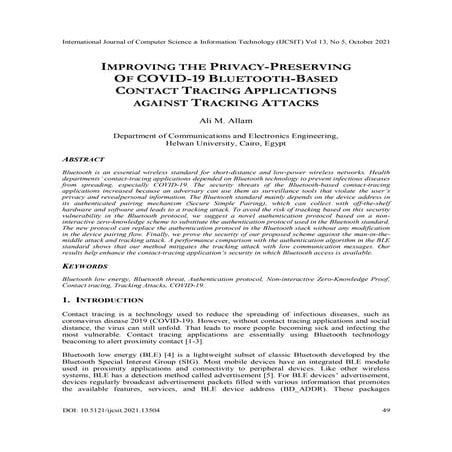 IMPROVING THE PRIVACY-PRESERVING OF COVID-19 BLUETOOTH-BASED CONTACT TRACING ...