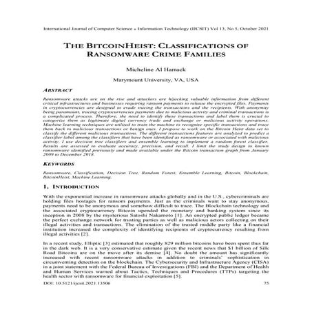 THE BITCOINHEIST: CLASSIFICATIONS OF RANSOMWARE CRIME FAMILIES