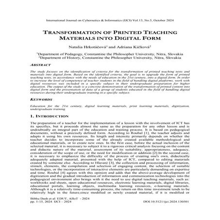 Transformation of Printed Teaching Materials into Digital Form