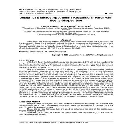 Design LTE Microstrip Antenna Rectangular Patch with Beetle-Shaped Slot
