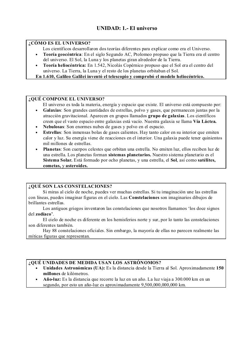 UNIT 01.- The universe (worksheet)