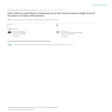 Self-efficacy and Work Commitment of the private Senior High Teachers in Time...