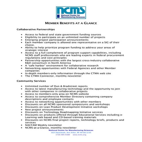 NCMS : Member Benefits At a Glance | PDF