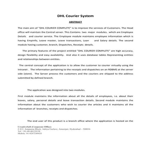 DHL Courier System Abstract 2017