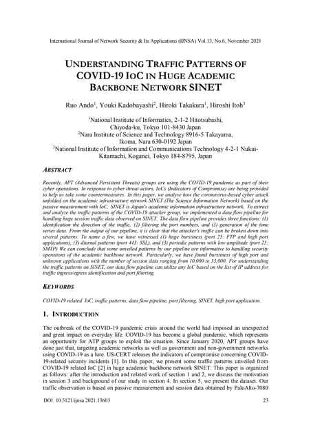 UNDERSTANDING TRAFFIC PATTERNS OF COVID-19 IOC IN HUGE ACADEMIC BACKBONE NETW...