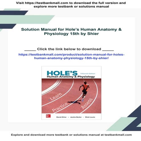 Solution Manual for Hole’s Human Anatomy & Physiology 15th by Shier