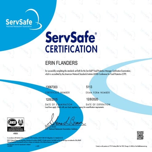 ServSafe Certificate | PDF