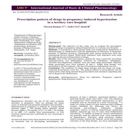 Prescription pattern of drugs in pregnancy induced hypertension  in a tertiary care hospital 