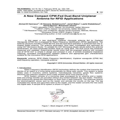 A New Compact CPW-Fed Dual-Band Uniplanar Antenna for RFID Applications