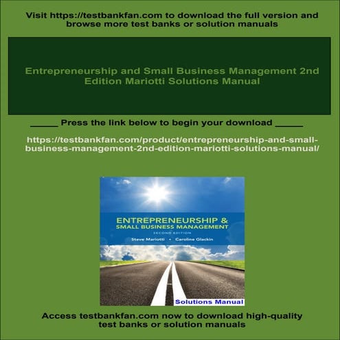 Entrepreneurship and Small Business Management 2nd Edition Mariotti ...