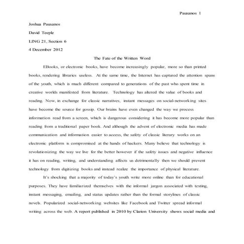 The Fate of the Written Word