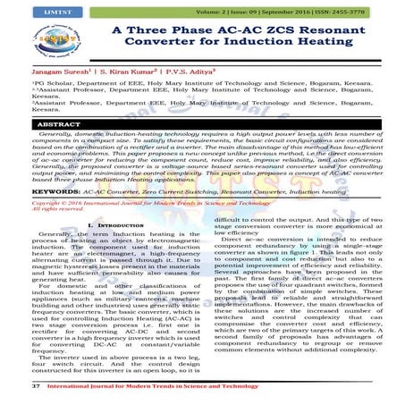 A Three Phase AC-AC ZCS Resonant Converter for Induction Heating