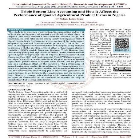 Triple Bottom Line Accounting and How it Affects the Performance of Quoted Ag...