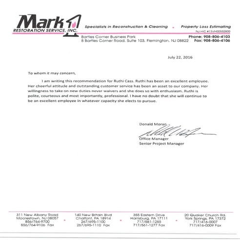 Mark 1 Restoration Reference Letter | PDF