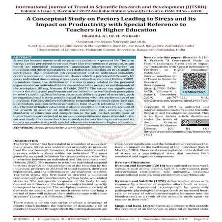A Conceptual Study on Factors Leading to Stress and its Impact on ...