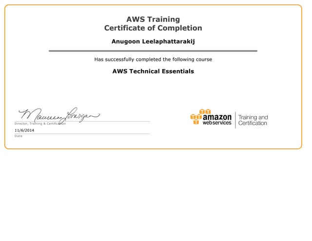 2014 - AWS Training Certificate of Completion - AWS Technical Essentials