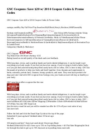 GNC Coupons: Save $20 w/ 2014 Coupon Codes & Promo Codes