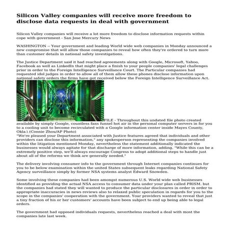 Silicon Valley companies will receive more freedom to disclose data requests ...