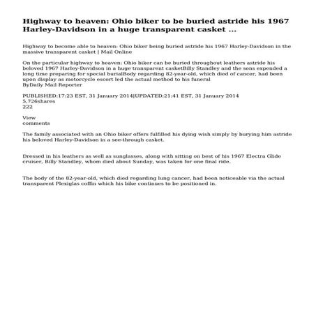Highway to heaven: Ohio biker to be buried astride his 1967 Harley-Davidson i...