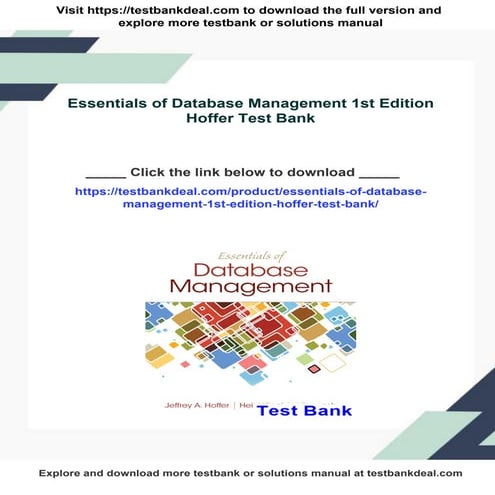 Essentials of Database Management 1st Edition Hoffer Test Bank | PDF