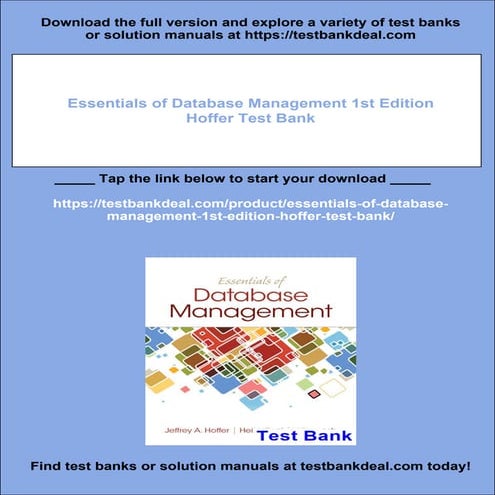 Essentials of Database Management 1st Edition Hoffer Test Bank | PDF