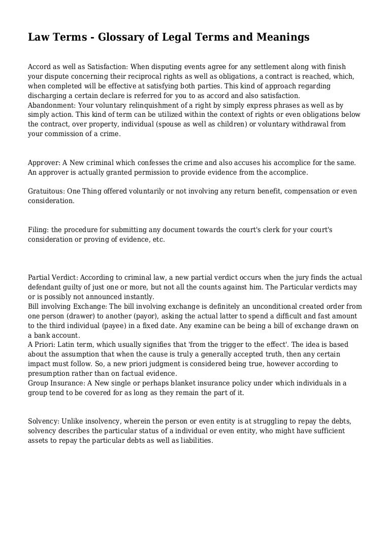 Law Terms Glossary of Legal Terms and Meanings