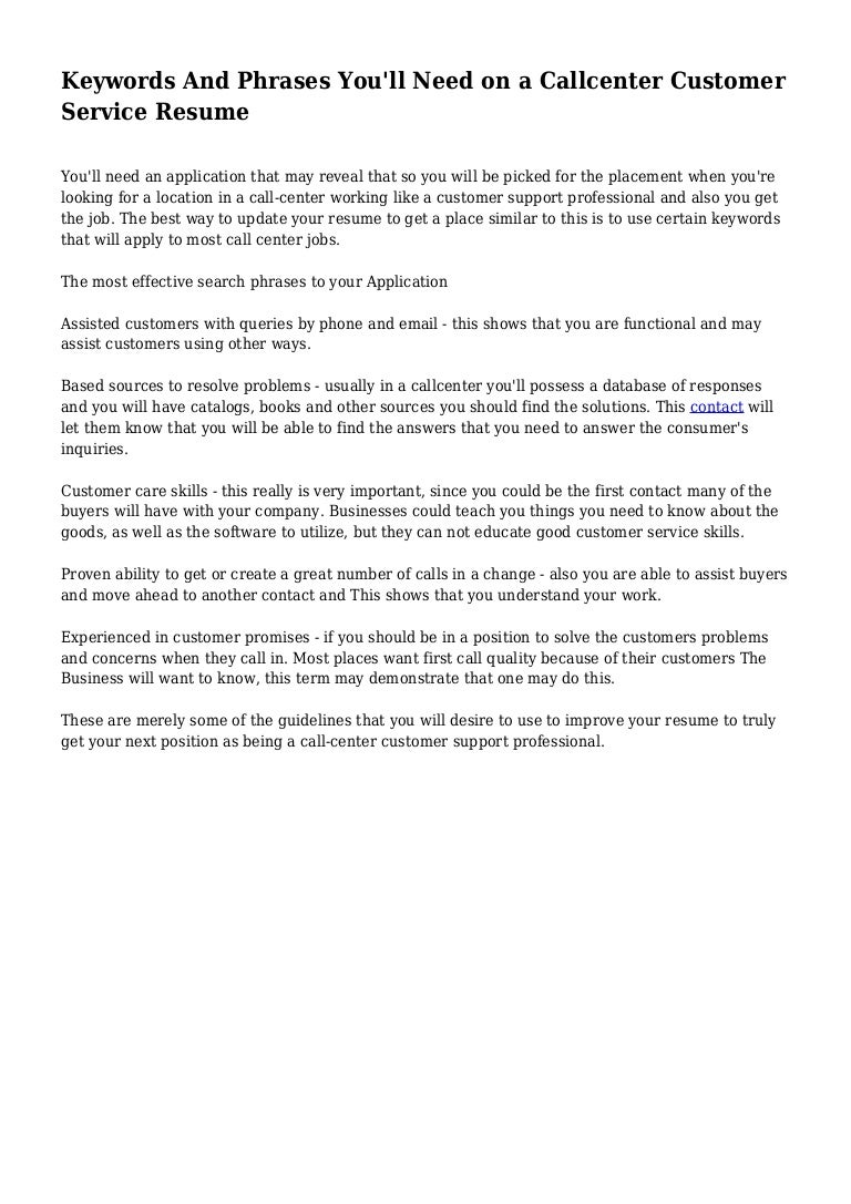 Keywords And Phrases You Ll Need On A Callcenter Customer Service Res