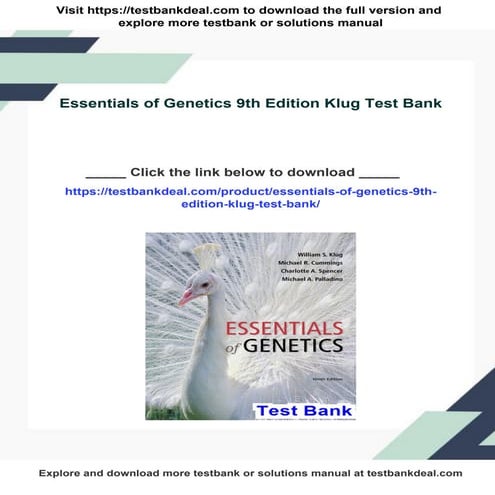 Essentials of Genetics 9th Edition Klug Test Bank | PDF