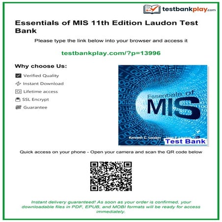 Essentials of MIS 11th Edition Laudon Test Bank | PDF