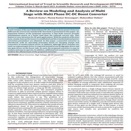 A Review on Modeling and Analysis of Multi Stage with Multi Phase DC DC Boost...