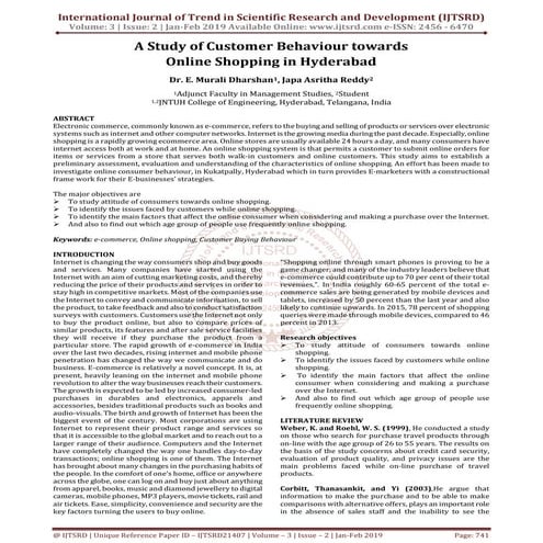 A Study of Customer Behaviour towards Online Shopping in Hyderabad | PDF