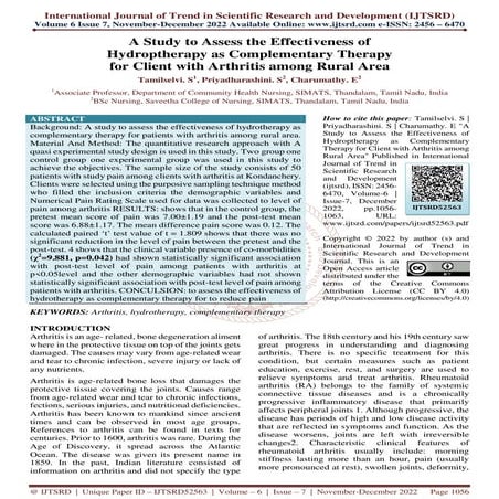 A Study to Assess the Effectiveness of Hydroptherapy as Complementary ...