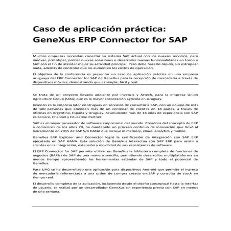 Caso de aplicación práctica de GeneXus ERP Connector for SAP - Gabriel Budiño