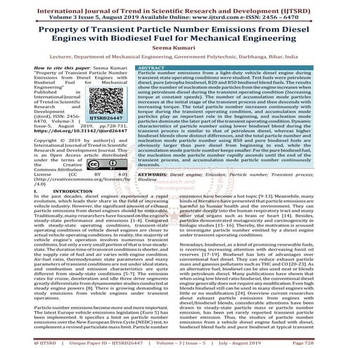 Property of Transient Particle Number Emissions from Diesel Engines with Biod...