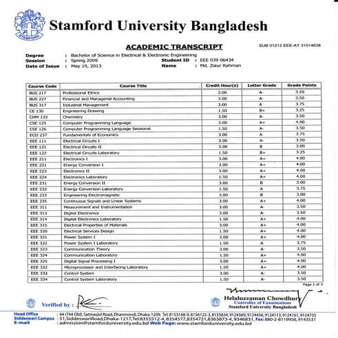 B.Sc Academic Transcript 01