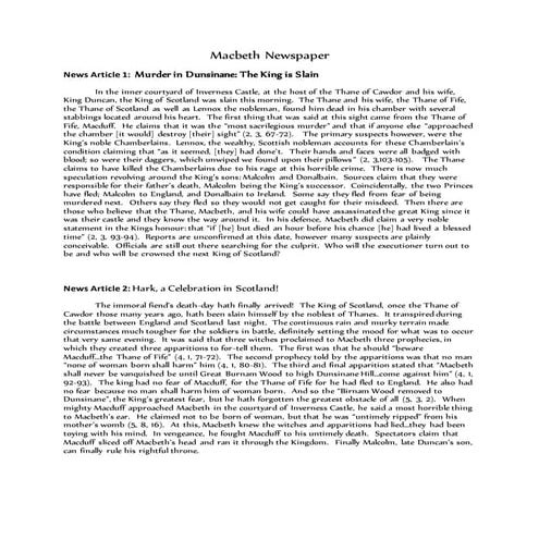 Macbeth Newspaper (grade 11)