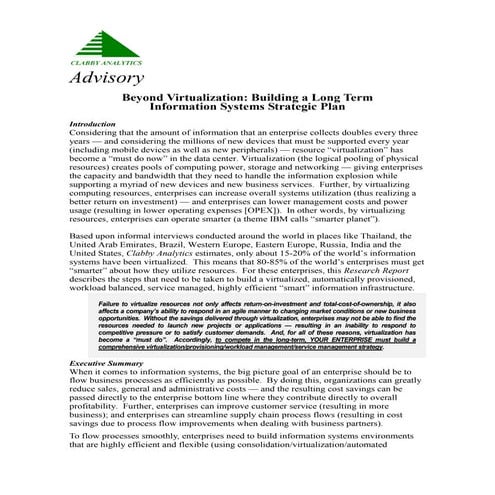 Clabby Analytics White Paper: Beyond Virtualization: Building A Long Term Inf...