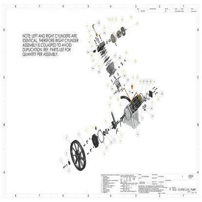 EC3 - 13 CFM 2 Cylinder Pump - Parts List For Quantity Per Assembly