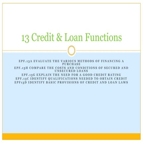 13 credit & loan functions