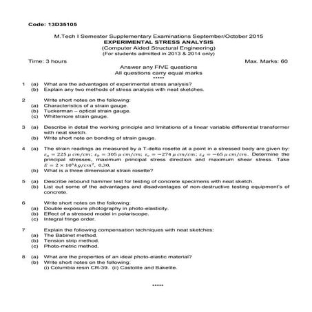  experimental stress analysis previous question paper
