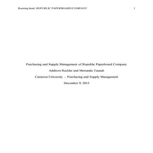 Supply Chain Management Report