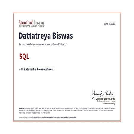 Stanford SQL certification