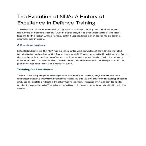 The Evolution of NDA: A History of Excellence in Defence Training | PDF