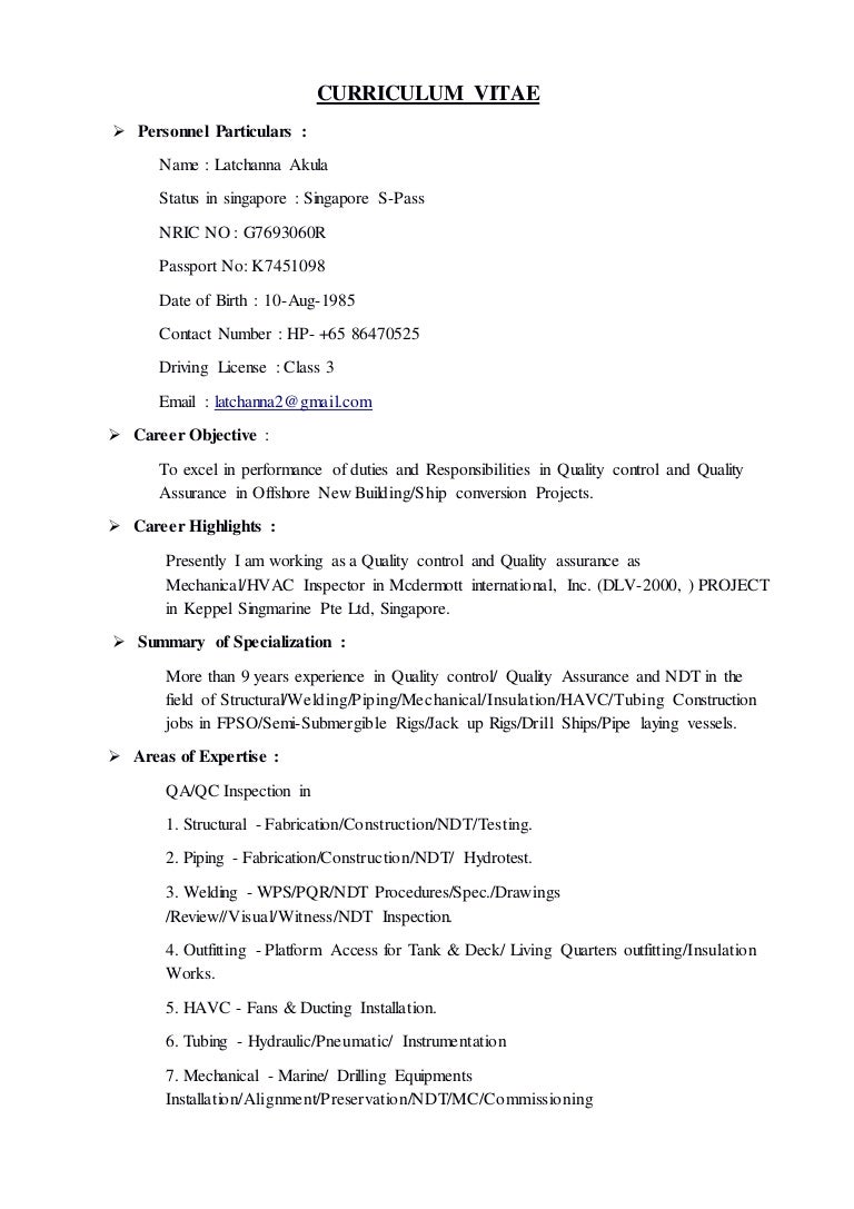 Resume Welding Inspector