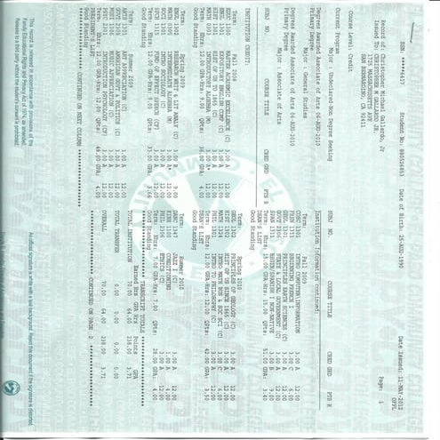 Christopher Gallardo Jr. Offical Transcripts