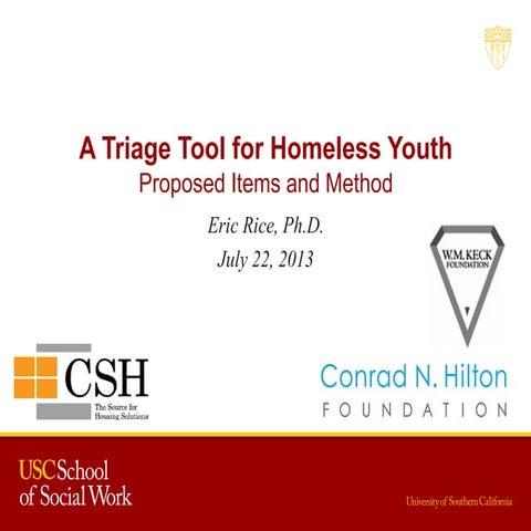 A Triage Tool for Homeless Youth: Proposed Items and Method by Eric Rice