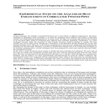 EXPERIMENTAL STUDY ON THE ANALYSIS OF HEAT ENHANCEMENT IN CORRUGATED TWISTED ...